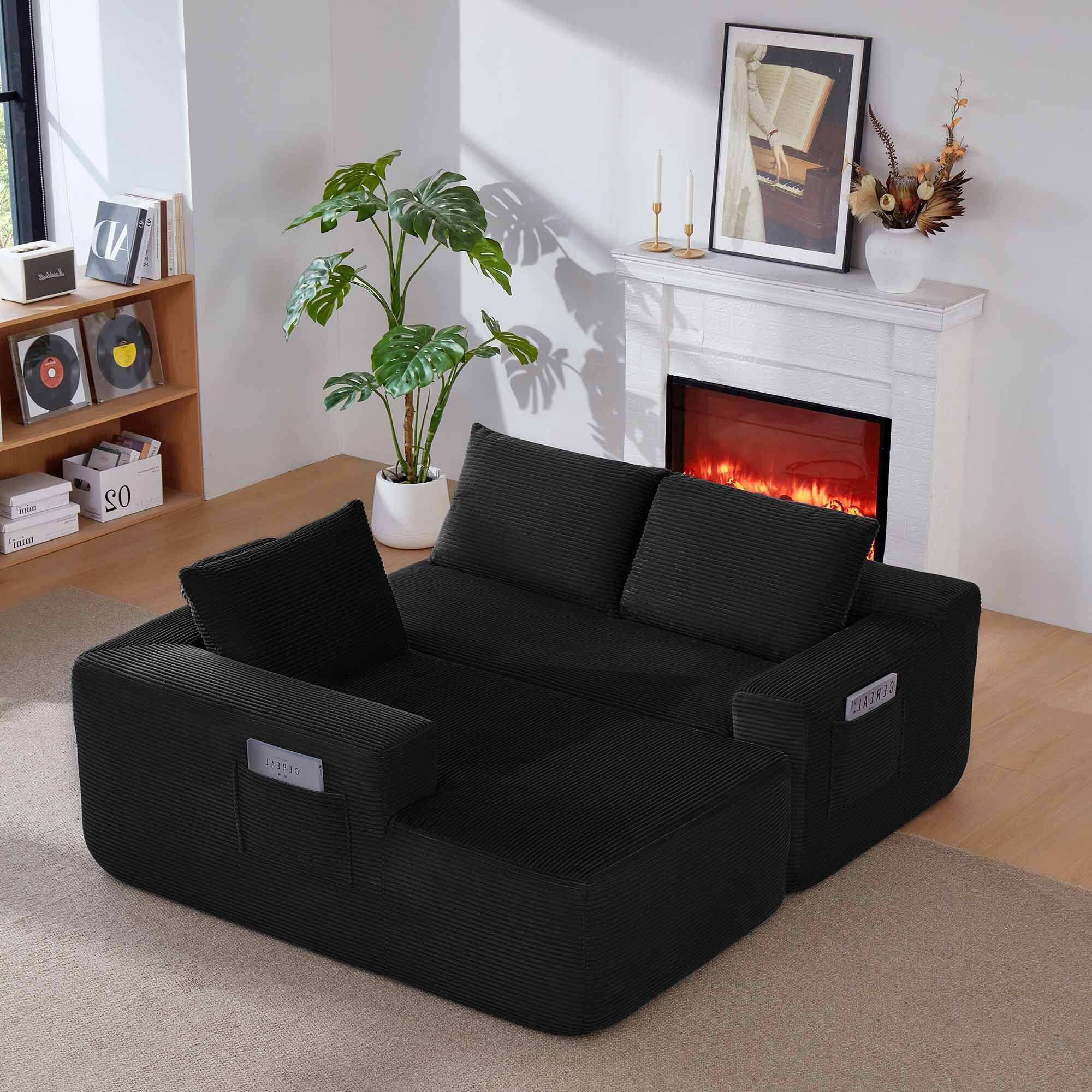 Lunale L-Shaped Modular Sectional Sofa with Movable Chaise, 3-Seater Boneless Cloud Couch for Living Room, Black(Left Facing Chaise)