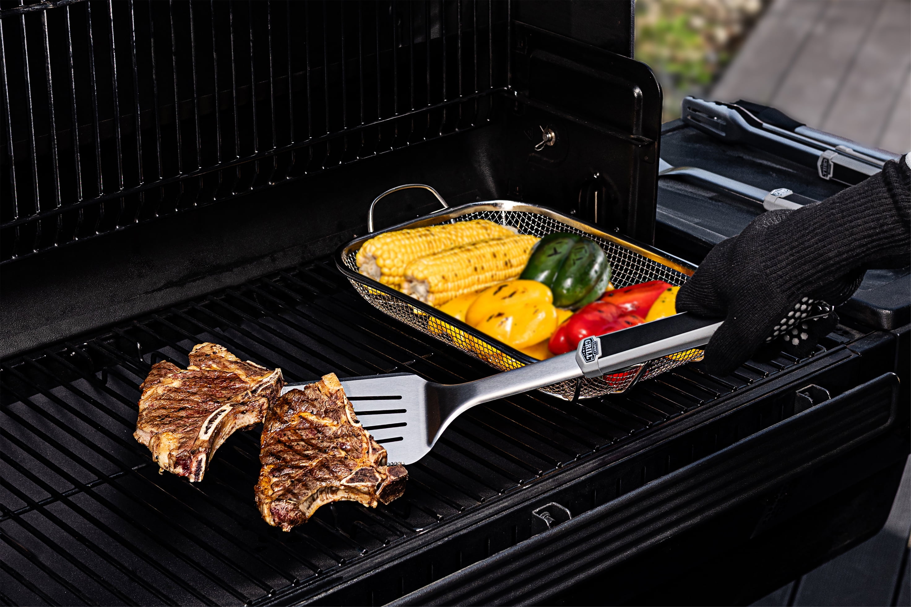 (4 pack) Expert Grill Stainless Steel Grill Spatula, Black & Gray