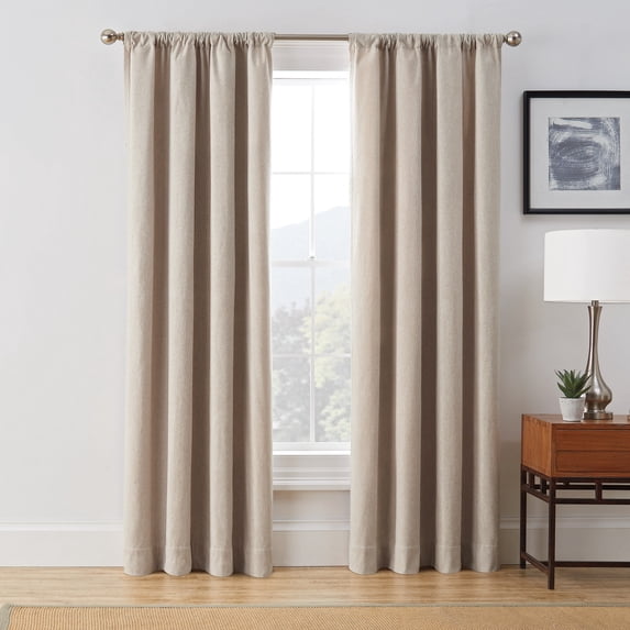 Brookstone Harvey Solid Room Darkening Rod Pocket Window Curtain Panel, Linen, 50 x 108