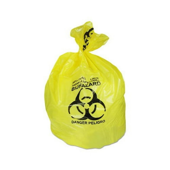 Healthcare Biohazard Printed Can Liners 30 gal, 1.3 mil, 30" x 43", Yellow, 200/Carton