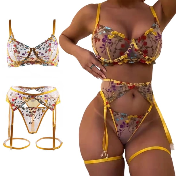 stanreset Bra Set Sexy Lingerie Garters Stocking Washable Seamless Lace  Brasserie Women Underwear Short Strip Dating Prop Yellow s - Walmart.ca
