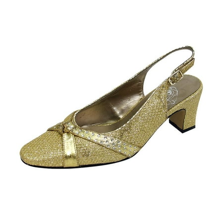 

FLORAL Velma Women s Wide Width Dress Slingback Pumps with Bow GOLD 8.5