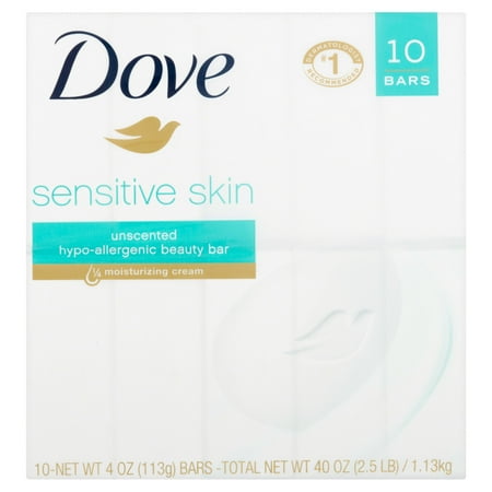 Dove Sensitive Skin Unscented Hypo-Allergenic Beauty Bar, 4 oz, 10 count - Walmart.com