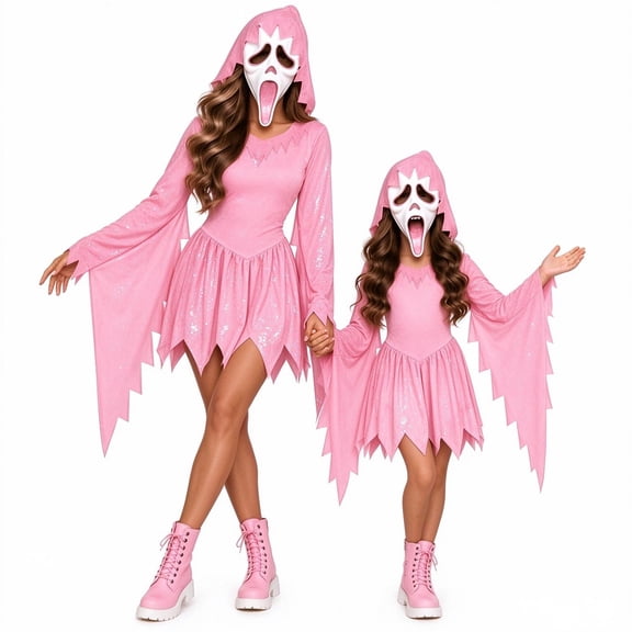 Ghost Horror Costume Screamy Screamy Pink Glitter Ghost Horror Halloween Costume for Children, 2-Piece