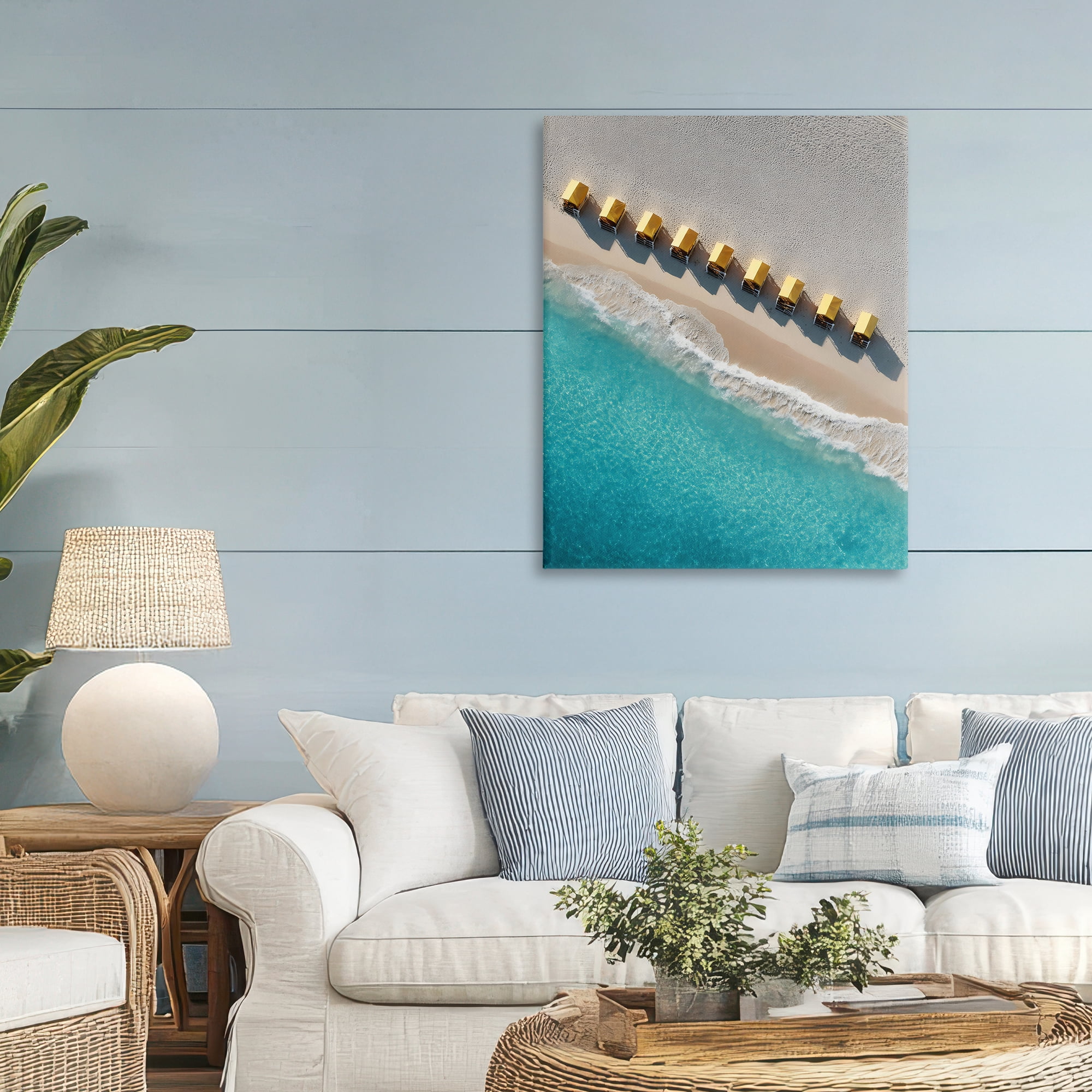 Stupell Industries Yellow Cabanas Along Shore Canvas Wall Art, design by Franklyn Gregory