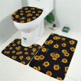 thumbnail image 2 of Black Sunflower Green Leaf Pattern Bathroom Rugs Sets 3 Piece,Toilet Cover Set,Absorbent Non Slip Bathroom Mats Sets with U-Shaped Contour Rug Toilet Rug Set, 2 of 5