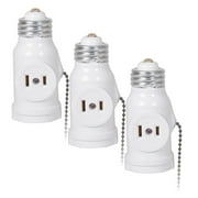 Maxxima Dual Outlet Light Socket Adapter - Featuring Pull Chain, Expands E26 Standard Bulb Socket into 2 Electrical Outlets, Ideal for Workshops, Garages, and Workspaces - 3 Pack