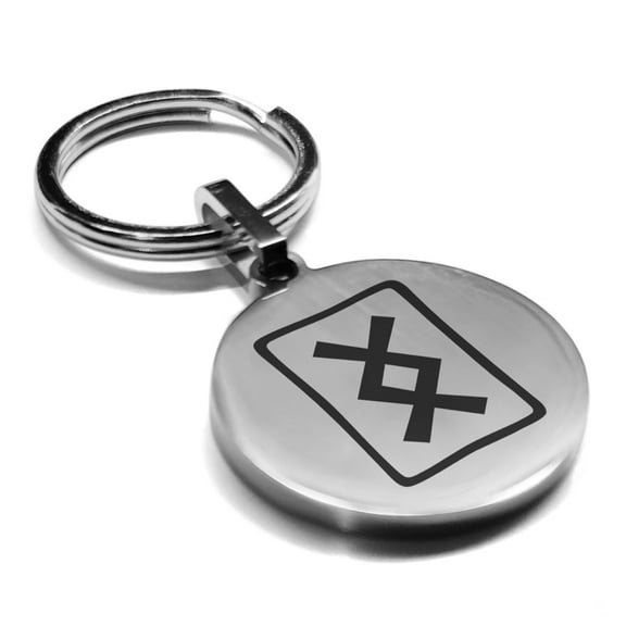 Stainless Steel Elder Futhark Inguz Rune Round Medallion Keychain Circle Ring