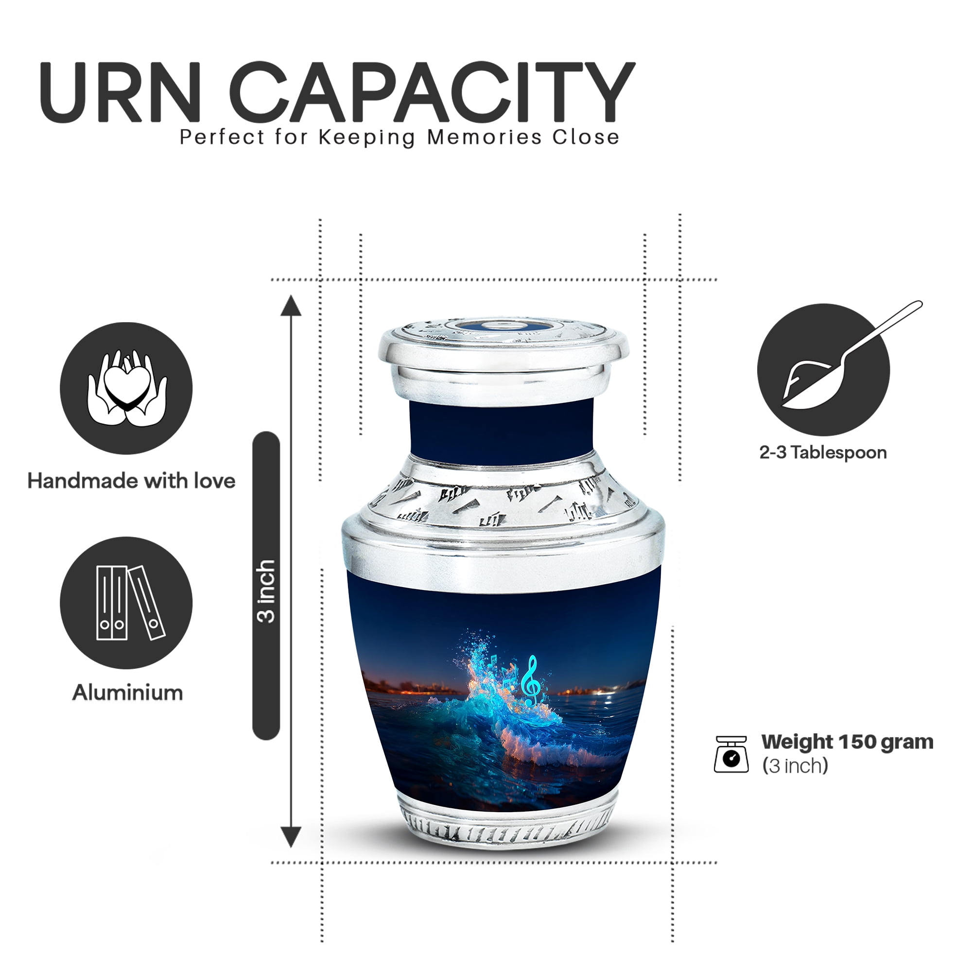 Yatskia Blue Music with Tree Mini Cremation Urns for Human Ashes Adult Male and Female, Large Cremation Urn for Ashes Adult Dad, (Tasty 10 Inch and 3 Inch)