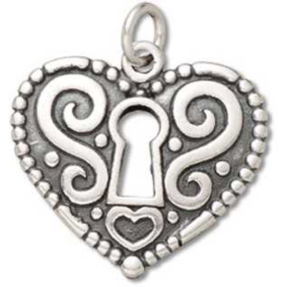 Sterling Silver 16" .8mm Box Chain Filigree Heart With Key Hole Pendant Necklace