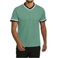 thumbnail image 2 of LMOIPLI Men's Contrast Trim V Neck Short Sleeve T-Shirt Classic Crew Neck Casual Tee Breathable Summer Sporty Top for Daily Mint Green L, 2 of 6