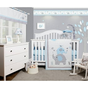Little Peanut Navy Blue And Grey Elephants 4 Piece Baby Boy Crib