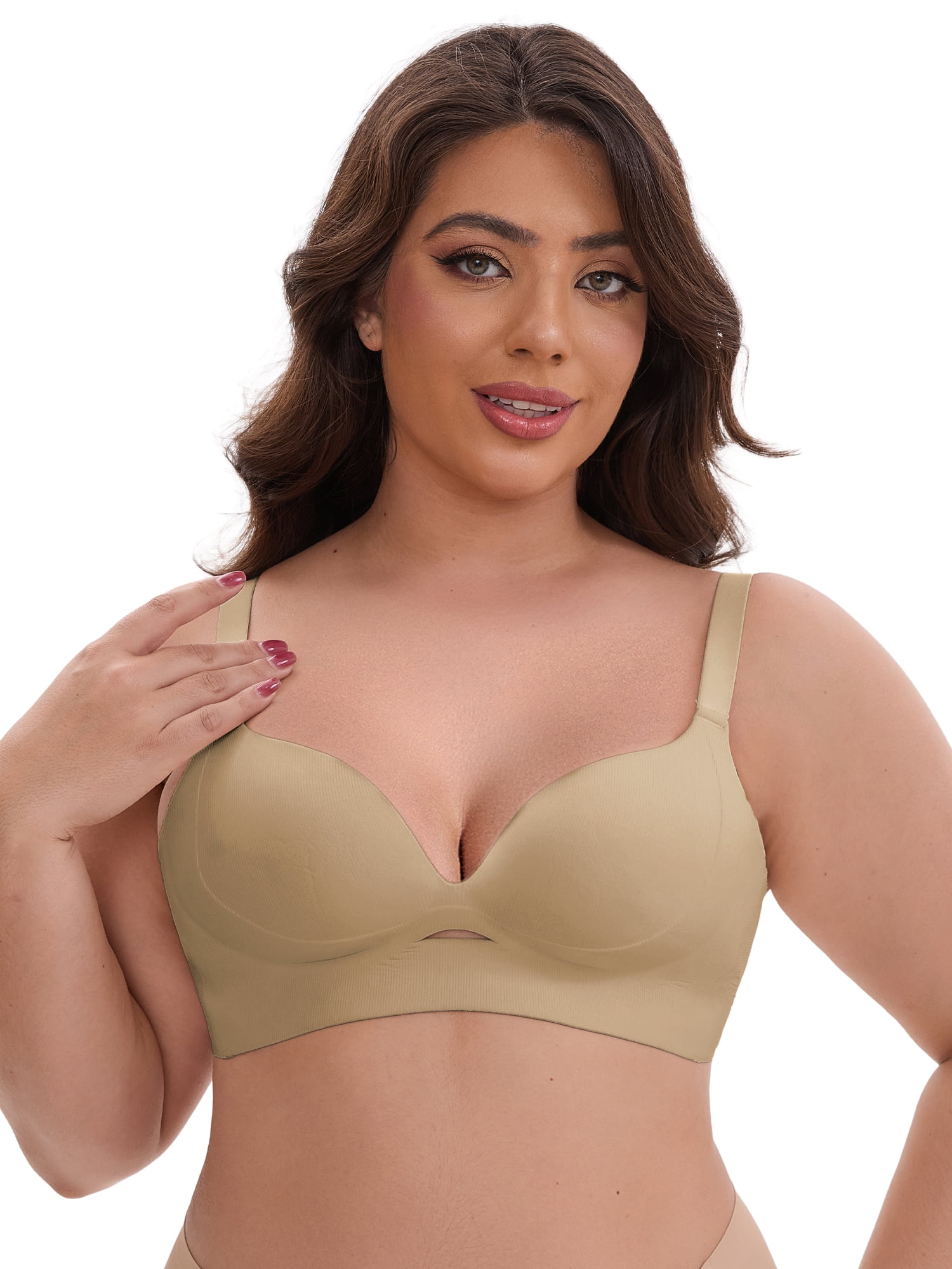DARING DIVA Wireless Push Ups Adjustable Spaghetti Straps 42C Khaki