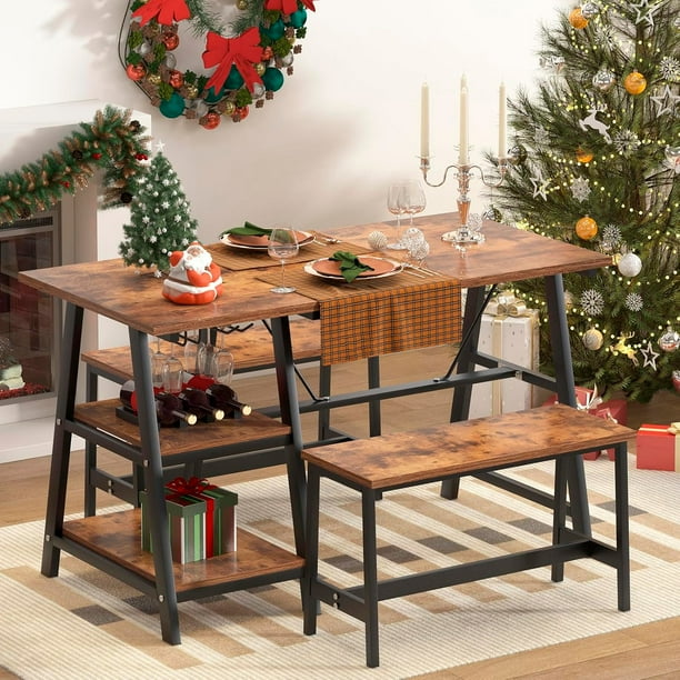 Comedor Industrial para 4 Personas con Mesa y 2 Bancos de MDF y Acero – Bossa Dukka