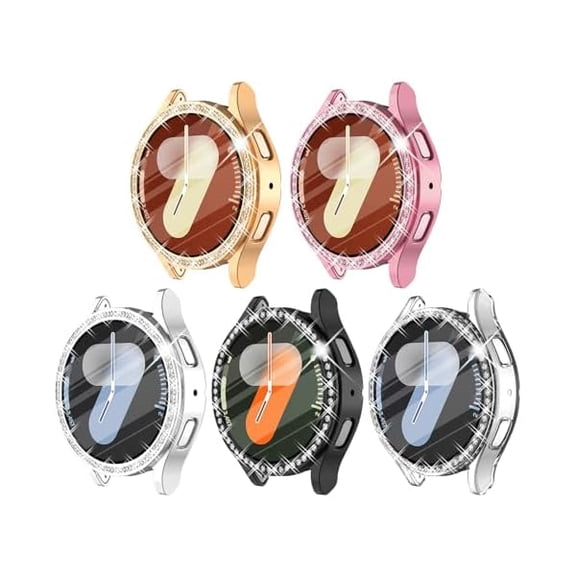 Soft TPU Case for Galaxy Watch 7 44mm with Screen Protector, Bling Crystal Diamond Protective Bumper for Samsung Galaxy Watch 7 44mm, 5 Packs