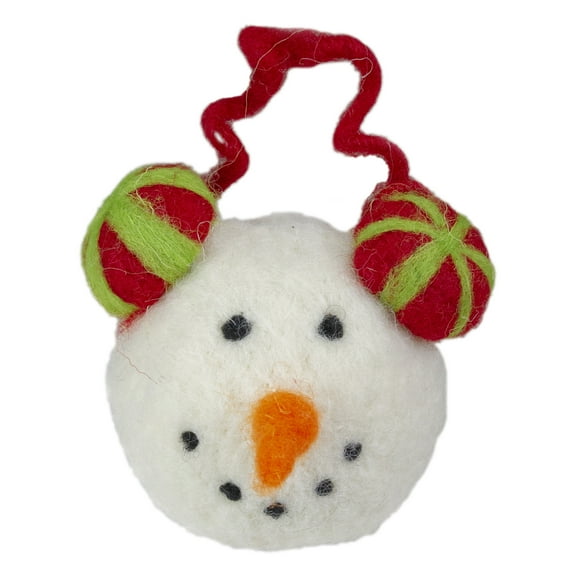 Tii Collections 4" Snowmans Face Wearing Red and Green Striped Earmuffs Christmas Ornament