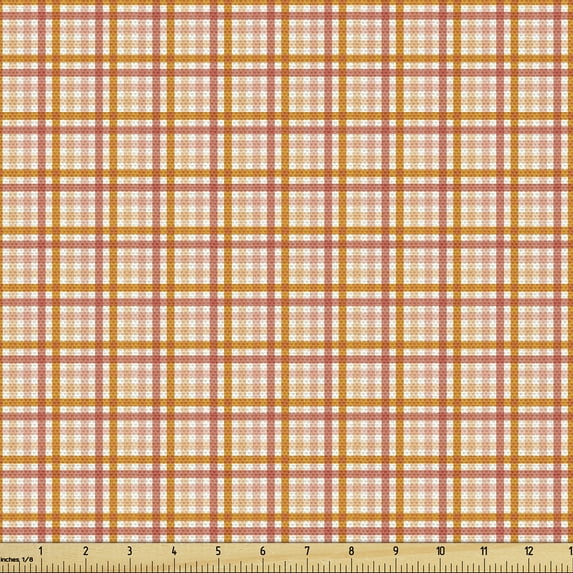 Abstract Fabric by the Yard Upholstery, Pastel Simplistic Geometric Square Lines Tartan Checkered Classic Details, Decorative Fabric for DIY and Home Accents, Coral Dark Orange by Ambesonne