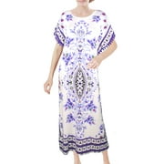 Chemin de Moda Women's Ankle-length Crochet Fringe Wide Short Sleeve Fig Print Nightgown