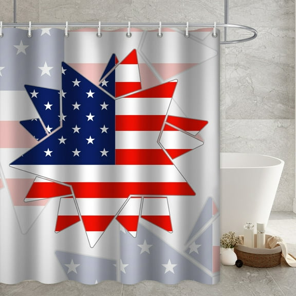 Mouliraty Shower Curtain For Bathroom Modern Shower Curtain Universal For All Seasons In Bath Long Shower Curtains Set ,American Flag Pattern With Stars And T