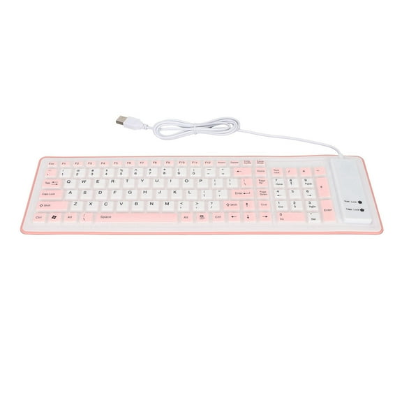 USB Wired Foldable Silicone Keyboard, 103 Keys, Mute Design for PC/Laptop, Perfect Pink Choice Waterproof & Fadeless
