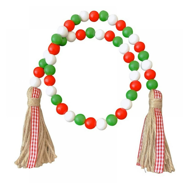 Wooden Bead Garland with Tassels, 36 inch Rustic Country Beads Prayer Beads