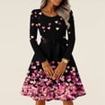thumbnail image 2 of Women's Valentine s Day Heart Print Dress Long Sleeve Belted Waist Flowy A Line Skirt Romantic Red Heart Detail Comfortable Soft Material Perfect for Casual, Sizes S-5XL, 2 of 5