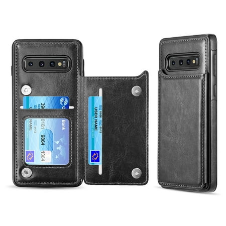 Samsung Galaxy S10 Wallet Phone Case with Card Holder Premium PU Leather 3 Credit Card Slots Case Magnetic Clasp and Durable Shockproof Cover BLACK Case for Samsung Galaxy S10 (6.1