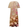 thumbnail image 4 of Oplxuo Casual Dress for Women Flowy V Neck Short Sleeve Floral Maxi Dresses Lightweight Summer Beach Vacation Clothes, 4 of 4
