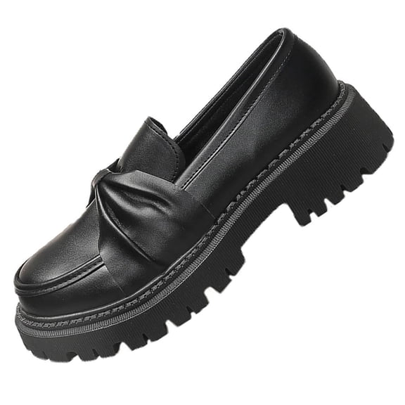 HomeDM Women's Loafers Low Platform Chunky Comfort Walking Shoes Closed Toe Slip On Business Work Shoes, Size 7.5