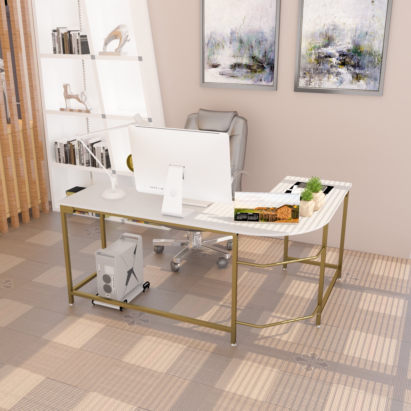 Gezen L Shaped Corner Desk Gaming Computer Desk Office Workstation Modern Wooden Home Study Writing Table Laptop Desk 66