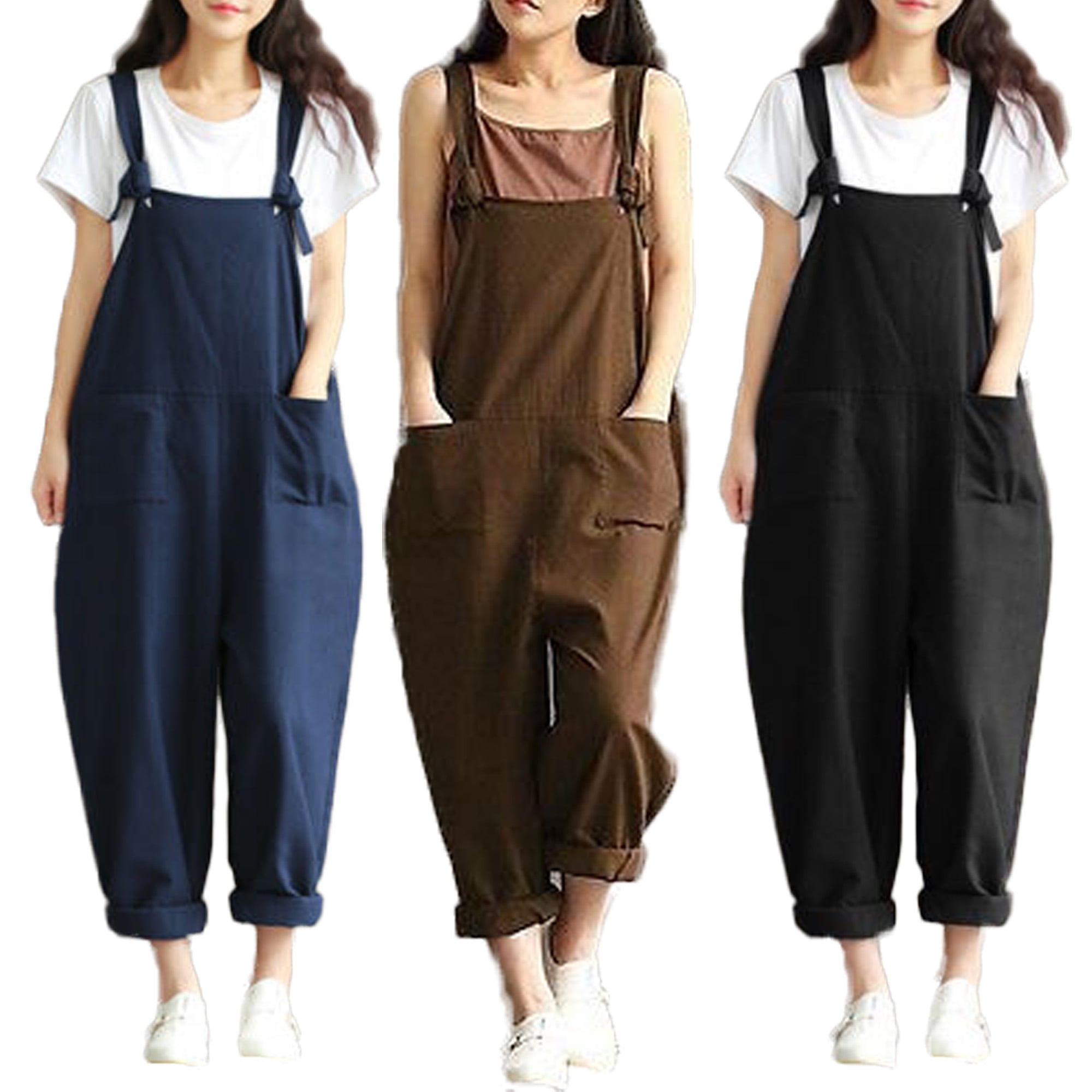 lioraitiin Women's Casual Loose Linen Cotton Jumpsuit Dungarees