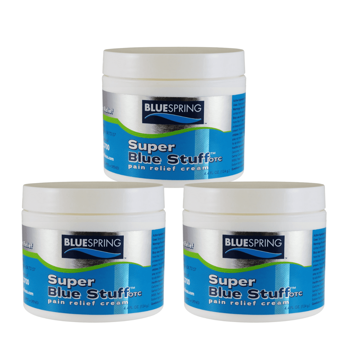 Blue Spring Super Blue Stuff: Natural Pain Relief Cream with Emu Oil - Anti Inflammatory Analgesic Cream for Back, Neck, Knee, Joint, Muscle and Arthritis Pain Relief - 4 Fl Oz Jar, 3 Pack