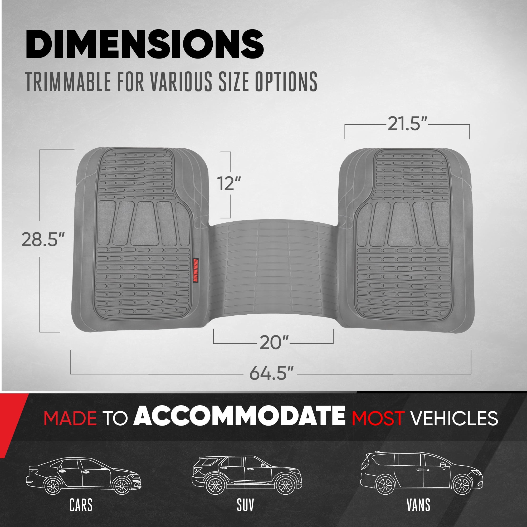 Motor Trend WingRunner Complementary Rubber Rear Floor Mats Liners for 2nd or 3rd Row, All Weather Protection Universal Design for Trucks Cars Sedan SUV