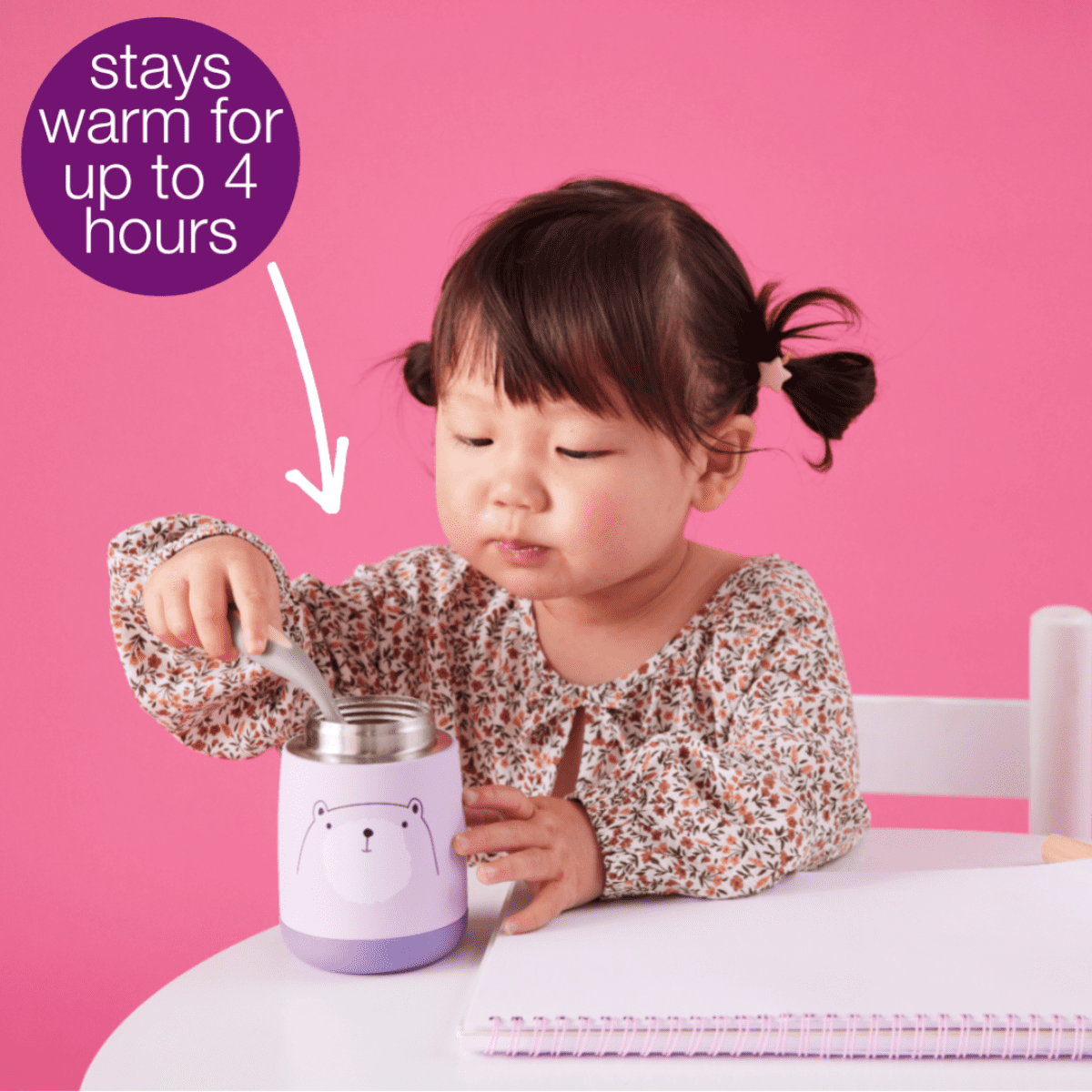 b.box Insulated Food Jar Mini | Small Snack Container for Babies and Kids | Double Wall Stainless Steel | Keeps Food Cold for 6hrs, Warm for 4hrs | (Bear Hugs, 7 oz)