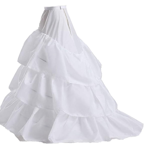 CYYPLAS Women 3 Hoops Train Petticoat White Crinoline Underskirt for Bridal Wedding Dress Ball Gown 1PC