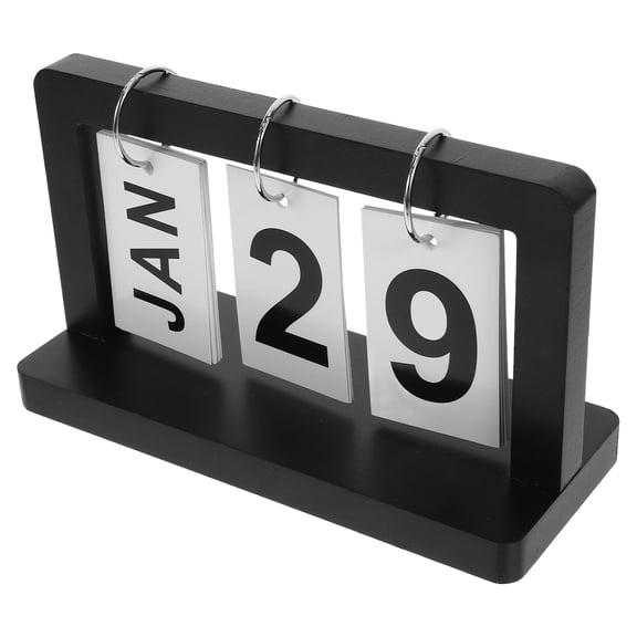 IBASETOY Wooden Perpetual Flip Desk Calendar Black Reusable Creative Home Bar Coffee Table Accessory