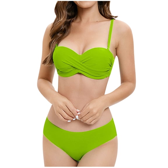 Hxshgdsn Spaghetti Strap Bikini Sets For Women Cheeky Bandeau Tops And High Waist Panty Swimsuit 2Piece Green 1 L