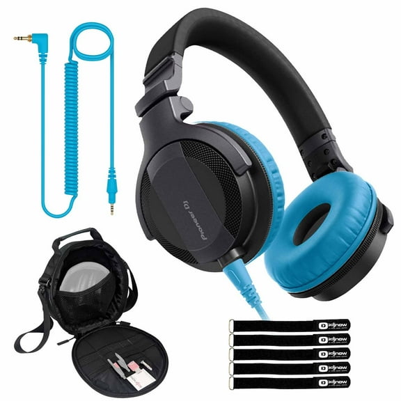 Pioneer DJ HDJ-CUE1 DJ Headphones with Blue Ear Pad Accessories Package
