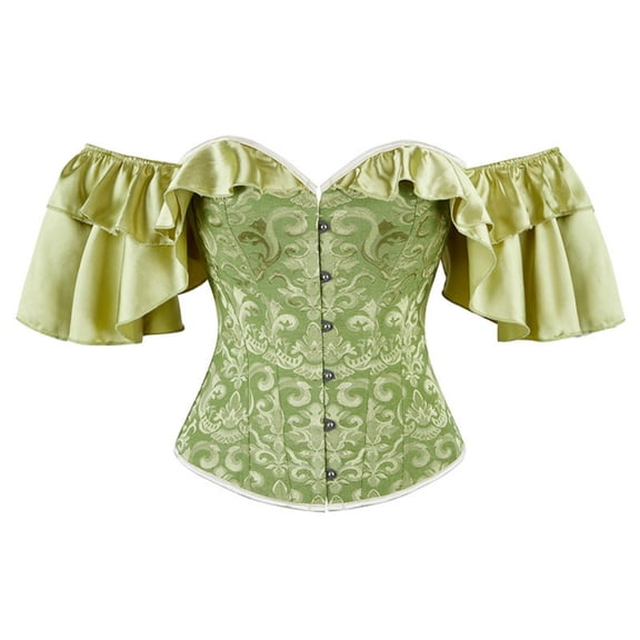 Sweet Corset Tops for Women Jacquard Off-the-Shoulder Bustier with Ruffle Sleeve Vintage Overbust Corsets S