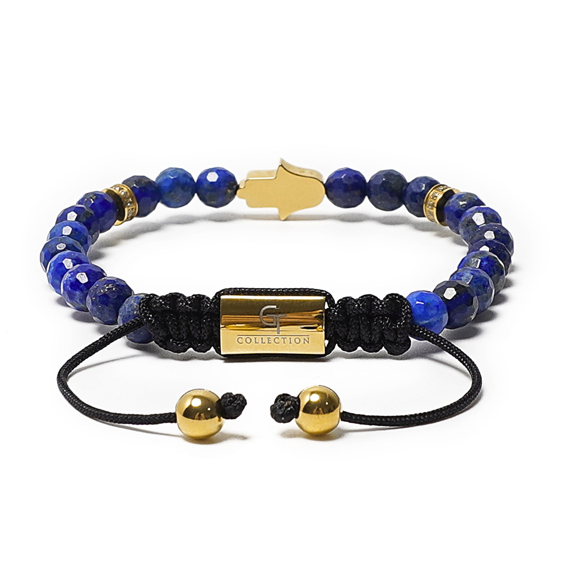 Men's LAPIS LAZULI Bracelet with Golden HAMSA Hand | Gift for Men | One Size Fits All | 100% Natural | Gemstone Adjustable Bracelet