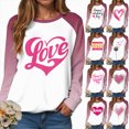 thumbnail image 2 of HCNTES Womens Valentines Long Sleeve Crew Neck Shirts Love Heart Casual Funny Spring Tee Tops for Ladies(Pink,L), 2 of 9