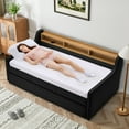 thumbnail image 3 of Wiilayok 81" Twin Size Daybed with Pop Up Trundle Bed,Linen Fabric Upholstered Twin to King Day Bed Frame with Double Storage Shelves,Tri-Color Light Strip & USB Ports for Living Room,Bedroom,Black, 3 of 10