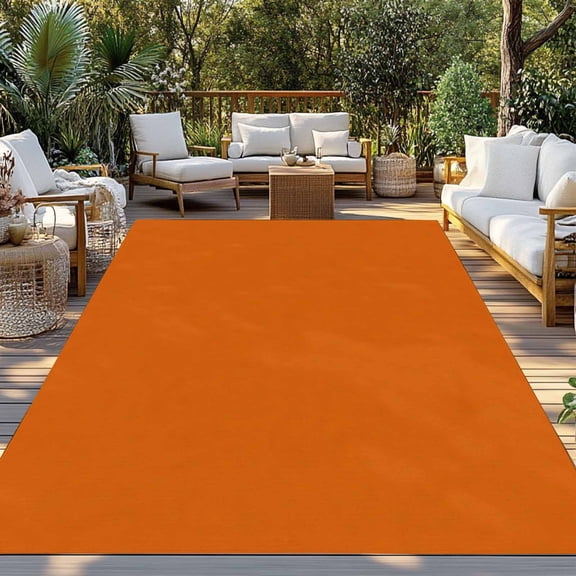 Orange Solid Indoor Outdoor Rugs 4x6 Ft, Fall Warm Aesthetic Rustic Mid Century Modern Outdoor Patio Rug Mat Washable Outside Area Rugs Carpet for Porch Deck RV Camping Pool Balcony Backyard