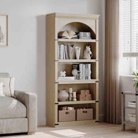 Arched Bookcase 5 Tier Bookcase Display Racks Farmhouse Curved Storage Rack Bookshelf for Bedroom Living Room Home Office Nature