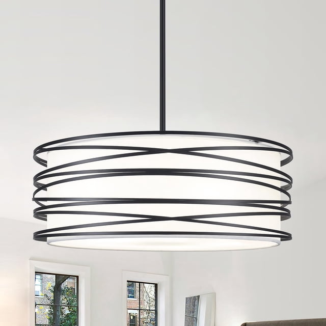 Lámpara ZLNIDJIA, 50 cm, 5 luces, tambor negro y blanco