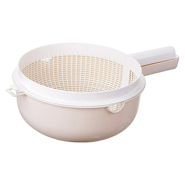 Cesta de drenaje de doble capa con asa, colador grande de plástico para fregadero de cocina Beige Blanco