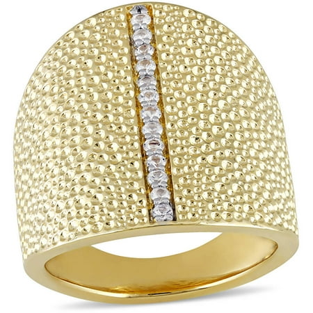 Miabella 1/5 Carat T.G.W. White Sapphire 18kt Yellow Gold over Sterling Silver Textured Cocktail Ring