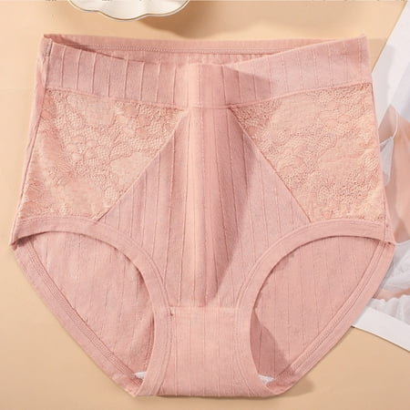 ylioge Womens Cotton-Underwear Panties Clearance Sale Plus Size XL-6X High Waisted Briefs Ladies Lace Splice Stretchy Full Coverage Leakproof Brief