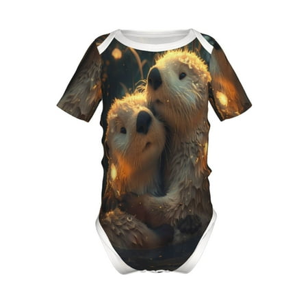 

Adobk Adorable Otter Pair Hug Print Baby Climbing Clothes Jumpsuit Rompers Classic Rompers Child Short sleeve Bodysuits-18 Months