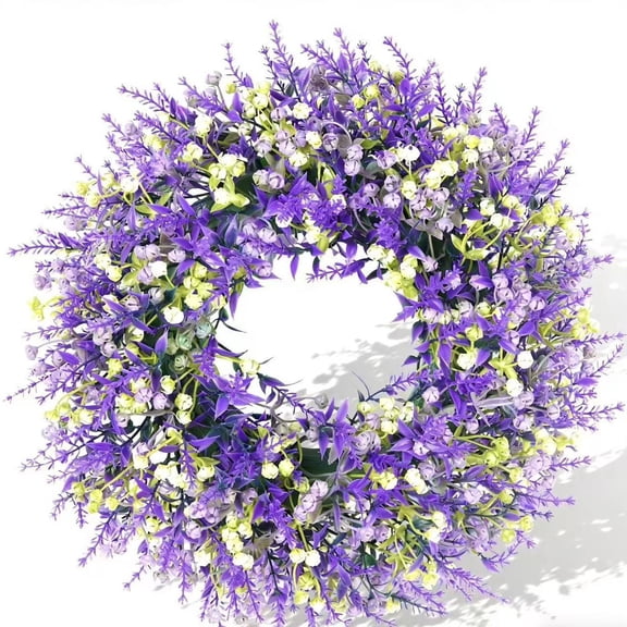 13.78 Inch Artificial Lavender Wreath, Purple Mixed Floral Front Door Wreath, Fake Flower Hanging Decor for Valentine’s Day, Easter & All Season Home Decor